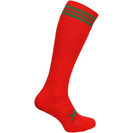 ATAK FOOTBALL SOCKS - RED & GREEN 3 STRIPE